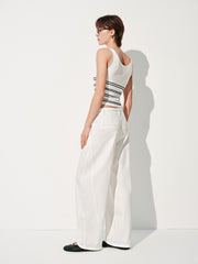 Women's Wide-Leg Curved Jeans with Detachable Belt