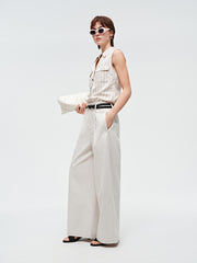 Women's loose-fitting wide-leg white jeans