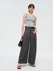 Women's Tencel Wide-Leg Curved Cut Suit Trousers