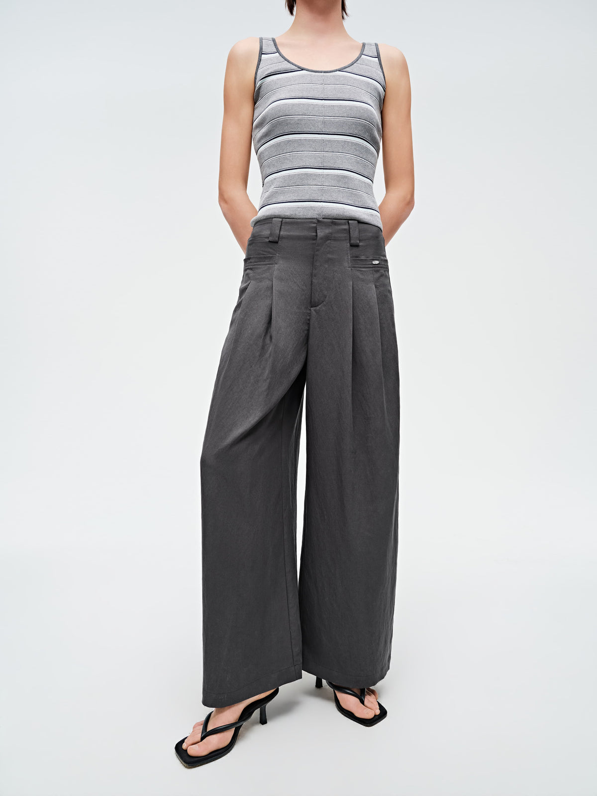 Women's Tencel Wide-Leg Curved Cut Suit Trousers