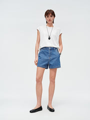 Women's High-Waist Wide-Leg Denim Shorts