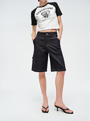 Women's High-Waist Straight-Leg Denim Shorts