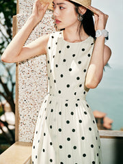 Women's Resort Waist-Cinching Polka Dot Dress