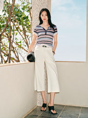 Women's Blend Striped Short Sleeve Knit Top
