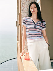 Women's Blend Striped Short Sleeve Knit Top