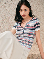 Women's Blend Striped Short Sleeve Knit Top