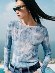 Women's Elephant Pattern Pleated Slim-Fit Top