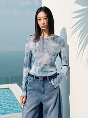Women's Elephant Pattern Pleated Slim-Fit Top