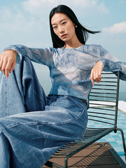 Women's Elephant Pattern Pleated Slim-Fit Top