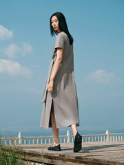 Women's Solid Knit Dress with Tie-Waist Detail