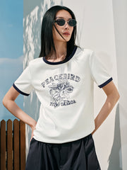 Women's Printed Contrast Trim Short Sleeve T-shirt