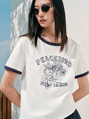 Women's Printed Contrast Trim Short Sleeve T-shirt