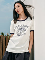 Women's Printed Contrast Trim Short Sleeve T-shirt
