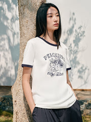 Women's Printed Contrast Trim Short Sleeve T-shirt