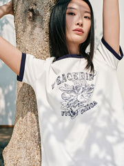Women's Printed Contrast Trim Short Sleeve T-shirt