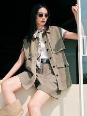 Women's Lanjing Tencel Trench Coat Style Vest