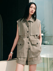 Women's Lanjing Tencel Trench Coat Style Vest