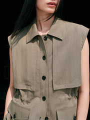 Women's Lanjing Tencel Trench Coat Style Vest
