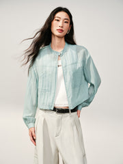 Women's Casual Short Shirt-Style Stand-Collar Jacket