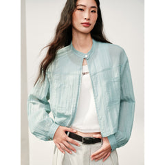 Women's Casual Short Shirt-Style Stand-Collar Jacket