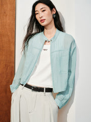 Women's Casual Short Shirt-Style Stand-Collar Jacket