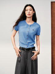 Women's Intellectual Cable-Knit Short-Sleeve Sweater