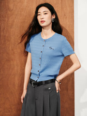 Women's Intellectual Cable-Knit Short-Sleeve Sweater