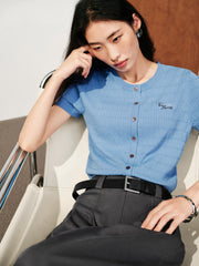 Women's Intellectual Cable-Knit Short-Sleeve Sweater