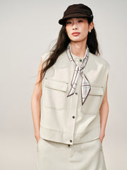 Women's Cargo Structured Shoulder Vest with Scarf Detail