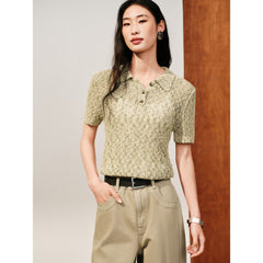 Women's Commuter Openwork Short-Sleeve Knit Polo