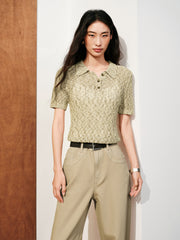 Women's Commuter Openwork Short-Sleeve Knit Polo