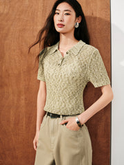 Women's Commuter Openwork Short-Sleeve Knit Polo