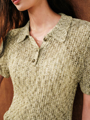 Women's Commuter Openwork Short-Sleeve Knit Polo