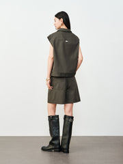 Women's Casual Cargo-Style Vest and Shorts Set