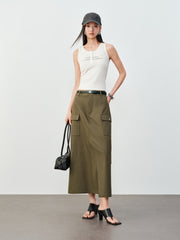 Women's Casual Lustrous High-Waist Cargo Skirt