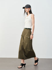 Women's Casual Lustrous High-Waist Cargo Skirt