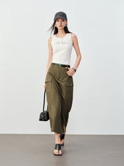 Women's Casual Lustrous High-Waist Cargo Skirt
