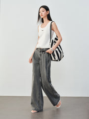 Women's Casual High-Waist Wide-Leg Lyocell Jeans