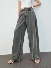 Women's Casual High-Waist Wide-Leg Lyocell Jeans