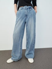 Women's Casual High-Waist Wide-Leg Lyocell Jeans