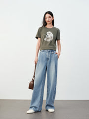 Women's Casual High-Waist Wide-Leg Lyocell Jeans