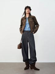 Women's Casual High-Waist Cropped Curved-Leg Jeans