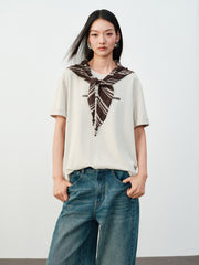 Women's Casual Contrast-Color Embroidered  T-Shirt