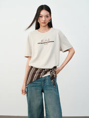 Women's Casual Contrast-Color Embroidered  T-Shirt
