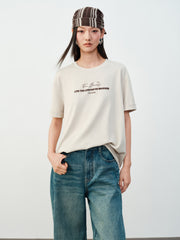Women's Casual Contrast-Color Embroidered  T-Shirt