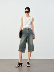 Women's Casual High-Waist Denim Cropped Pants