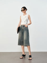 Women's Casual High-Waist Denim Cropped Pants