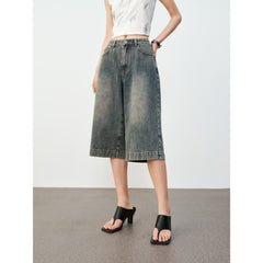 Women's Casual High-Waist Denim Cropped Pants