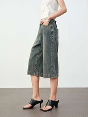 Women's Casual High-Waist Denim Cropped Pants