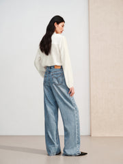 Women's Casual Sparkle Meteor Wide-Leg Jeans